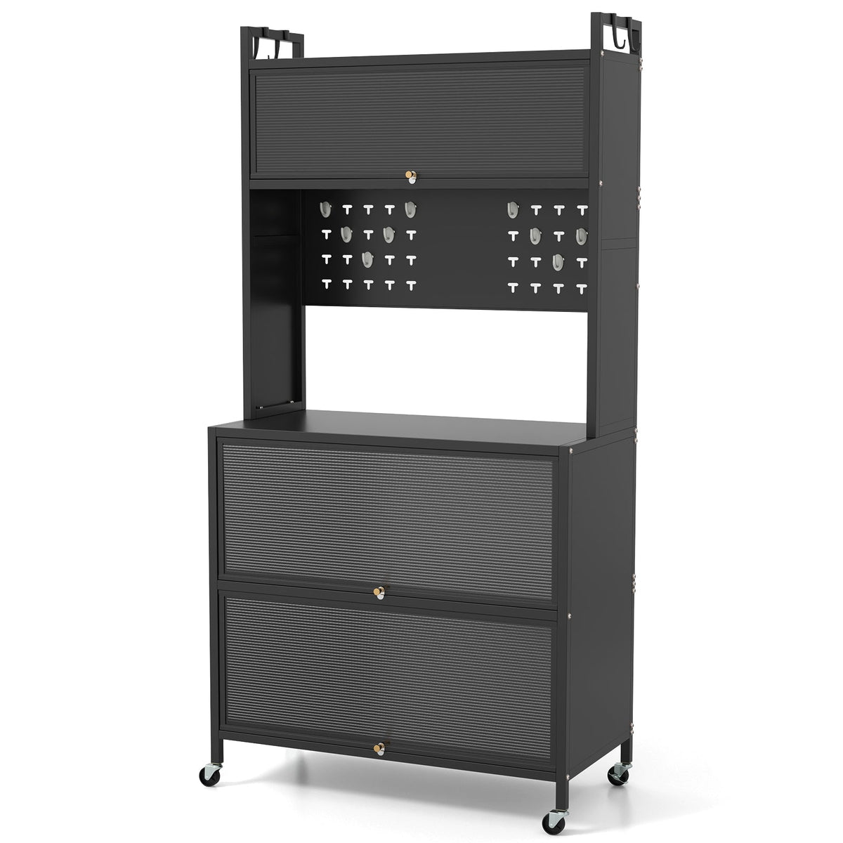 5-Tier Kitchen Bakers Rack Microwave Stand w/ Flip Door Cabinet