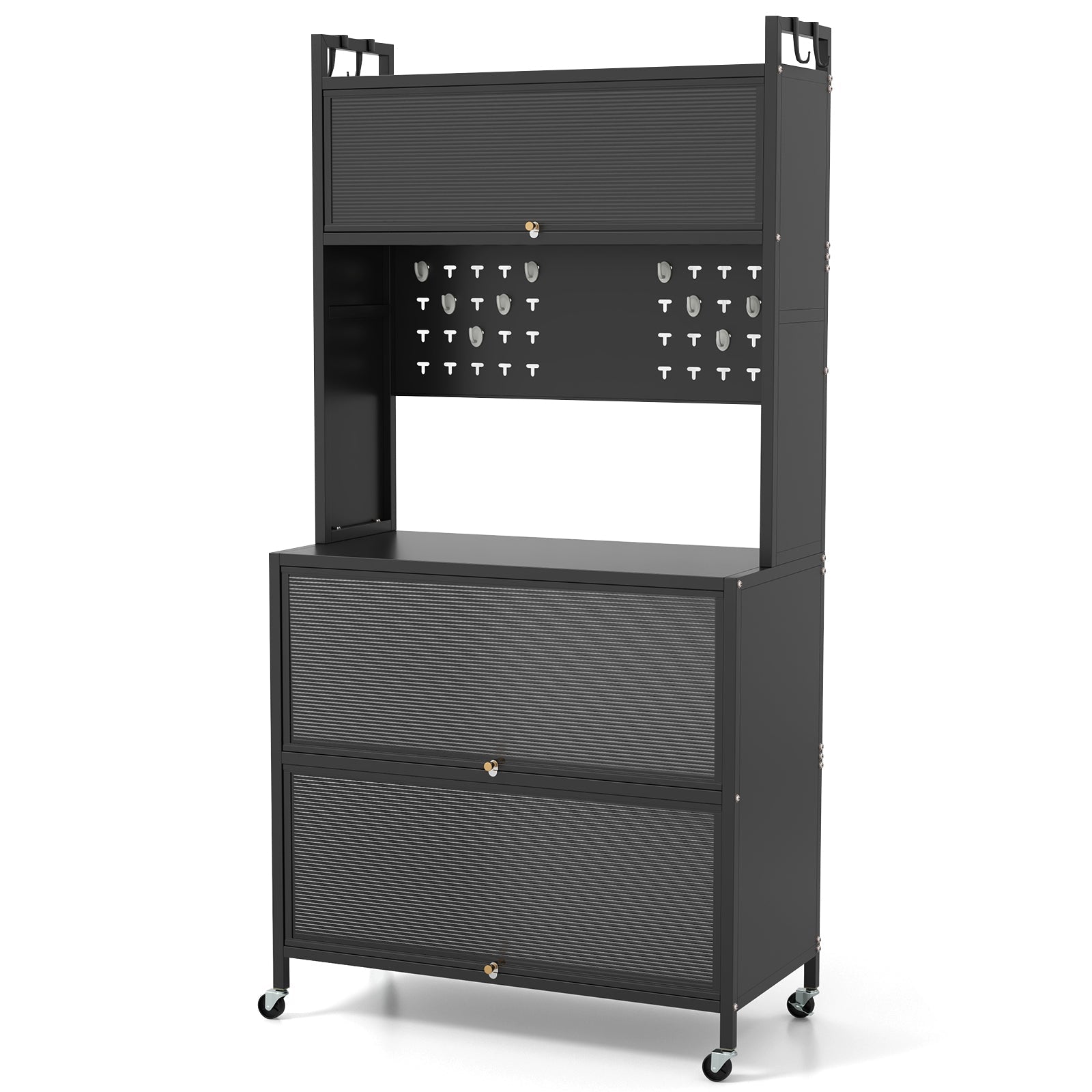 5-Tier Kitchen Bakers Rack Microwave Stand w/ Flip Door Cabinet