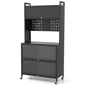 5-Tier Kitchen Bakers Rack Microwave Stand w/ Flip Door Cabinet