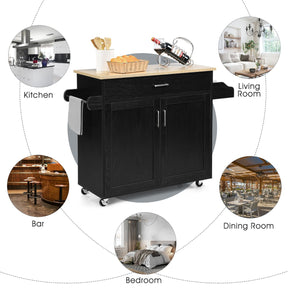Kitchen Island Cart with Lockable Rubber Casters for Kitchen