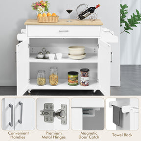 Kitchen Island Cart with Lockable Rubber Casters for Kitchen