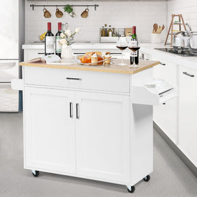 Kitchen Island Cart with Lockable Rubber Casters for Kitchen