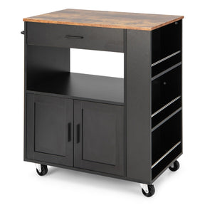 Rolling Kitchen Serving Trolley with 3 Spice Racks for Kitchen