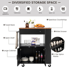Rolling Kitchen Serving Trolley with 3 Spice Racks for Kitchen