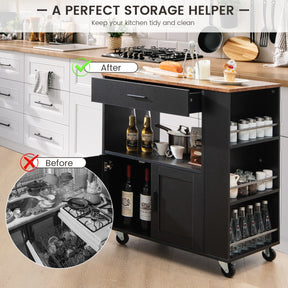 Rolling Kitchen Serving Trolley with 3 Spice Racks for Kitchen