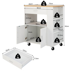Rolling Kitchen Serving Trolley with 3 Spice Racks for Kitchen