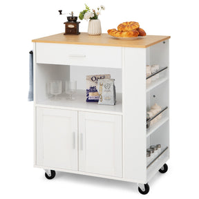 Rolling Kitchen Serving Trolley with 3 Spice Racks for Kitchen