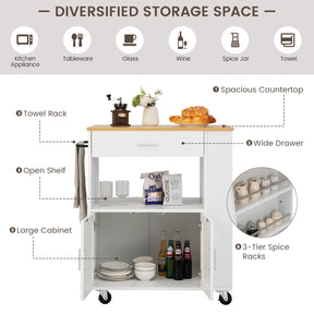 Rolling Kitchen Serving Trolley with 3 Spice Racks for Kitchen