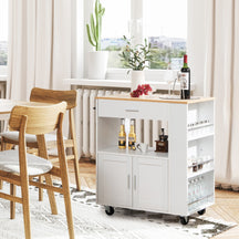 Rolling Kitchen Serving Trolley with 3 Spice Racks for Kitchen