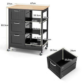 Kitchen Island with Rubber Wood Countertop & Lockable Casters