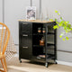 Kitchen Island with Rubber Wood Countertop & Lockable Casters