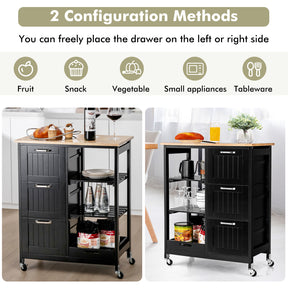 Kitchen Island with Rubber Wood Countertop & Lockable Casters