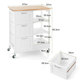 Kitchen Island with Rubber Wood Countertop & Lockable Casters