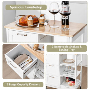 Kitchen Island with Rubber Wood Countertop & Lockable Casters