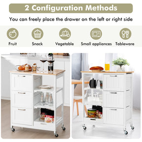 Kitchen Island with Rubber Wood Countertop & Lockable Casters