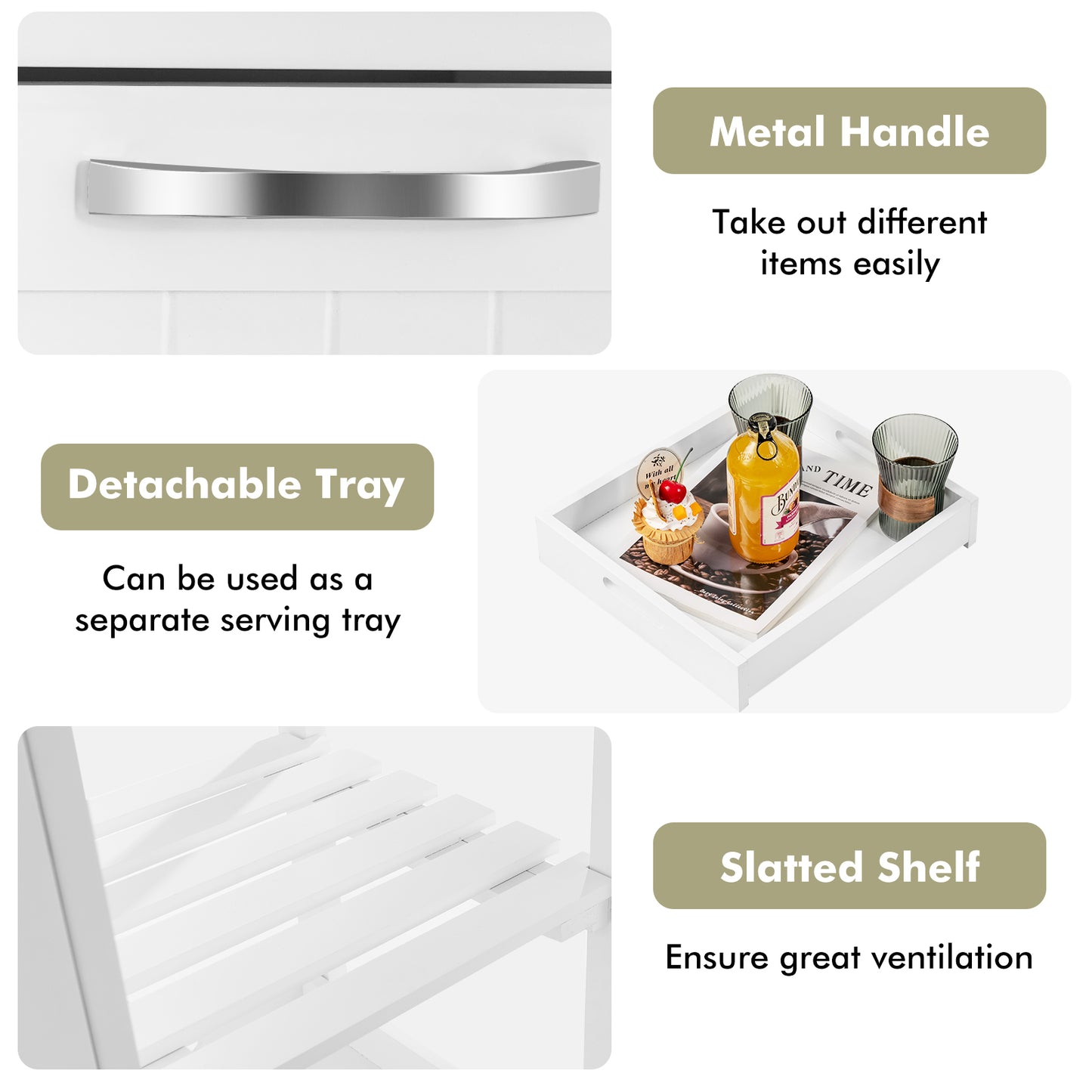 Kitchen Island with Rubber Wood Countertop & Lockable Casters