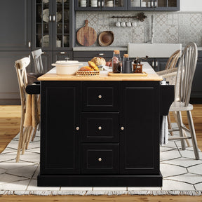 Large Mobile Kitchen Island Cart with 3 Drawers & 2 Enclosed Cabinets