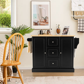 Large Mobile Kitchen Island Cart with 3 Drawers & 2 Enclosed Cabinets