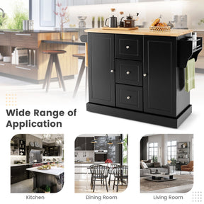 Large Mobile Kitchen Island Cart with 3 Drawers & 2 Enclosed Cabinets
