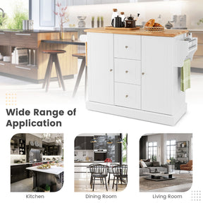 Large Mobile Kitchen Island Cart with 3 Drawers & 2 Enclosed Cabinets