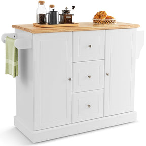 Large Mobile Kitchen Island Cart with 3 Drawers & 2 Enclosed Cabinets