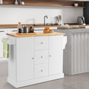 Large Mobile Kitchen Island Cart with 3 Drawers & 2 Enclosed Cabinets