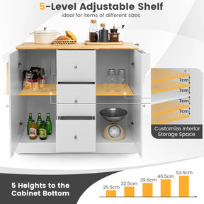 Large Mobile Kitchen Island Cart with 3 Drawers & 2 Enclosed Cabinets