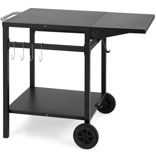 Movable Double-Shelf Dining Cart Table with Folding Tabletop