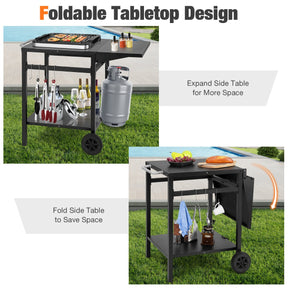 Movable Double-Shelf Dining Cart Table with Folding Tabletop