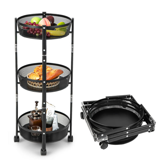 3-Tier Folding Kitchen Trolley Cart with Baskets