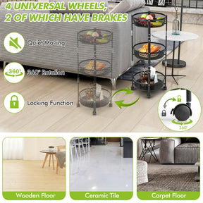 3-Tier Folding Kitchen Trolley Cart with Baskets