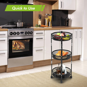 3-Tier Folding Kitchen Trolley Cart with Baskets