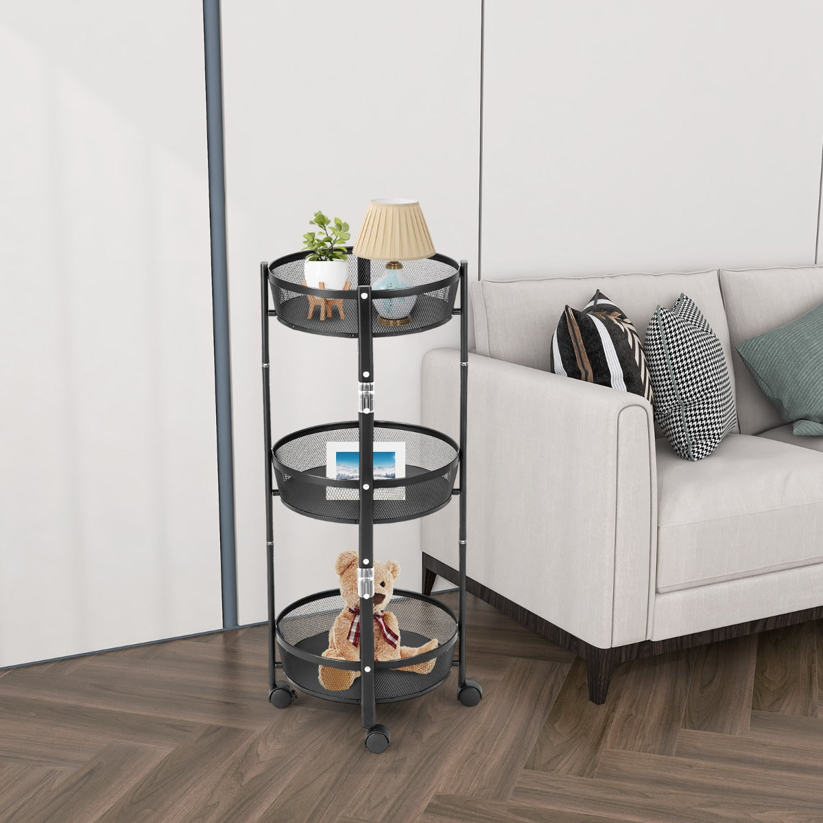 3-Tier Folding Kitchen Trolley Cart with Baskets