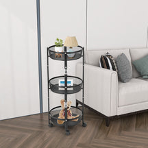 3-Tier Folding Kitchen Trolley Cart with Baskets