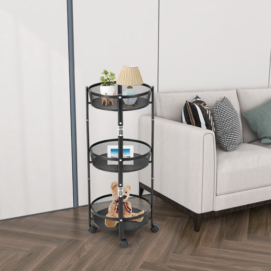 3-Tier Folding Kitchen Trolley Cart with Baskets