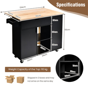 Drop-Leaf Rolling Kitchen Island with Rubber Wood Top