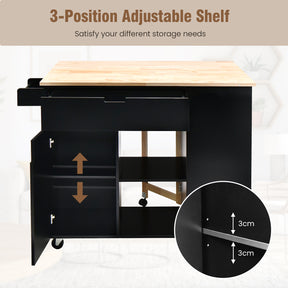 Drop-Leaf Rolling Kitchen Island with Rubber Wood Top