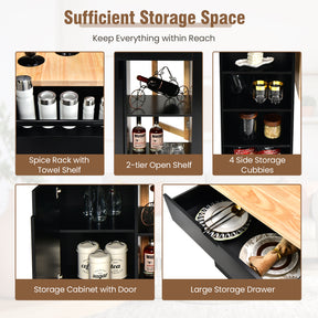Drop-Leaf Rolling Kitchen Island with Rubber Wood Top