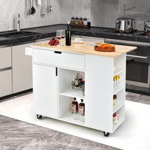 Drop-Leaf Rolling Kitchen Island with Rubber Wood Top