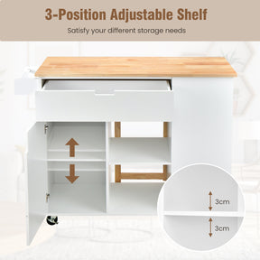 Drop-Leaf Rolling Kitchen Island with Rubber Wood Top