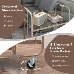 2-Tier Mobile Serving Cart with Tempered Glass Shelf