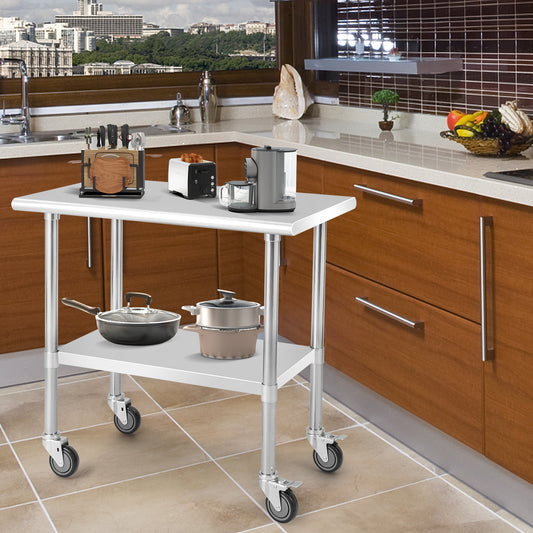 Stainless Steel Table Cart with 4 Universal Wheels for Kitchen