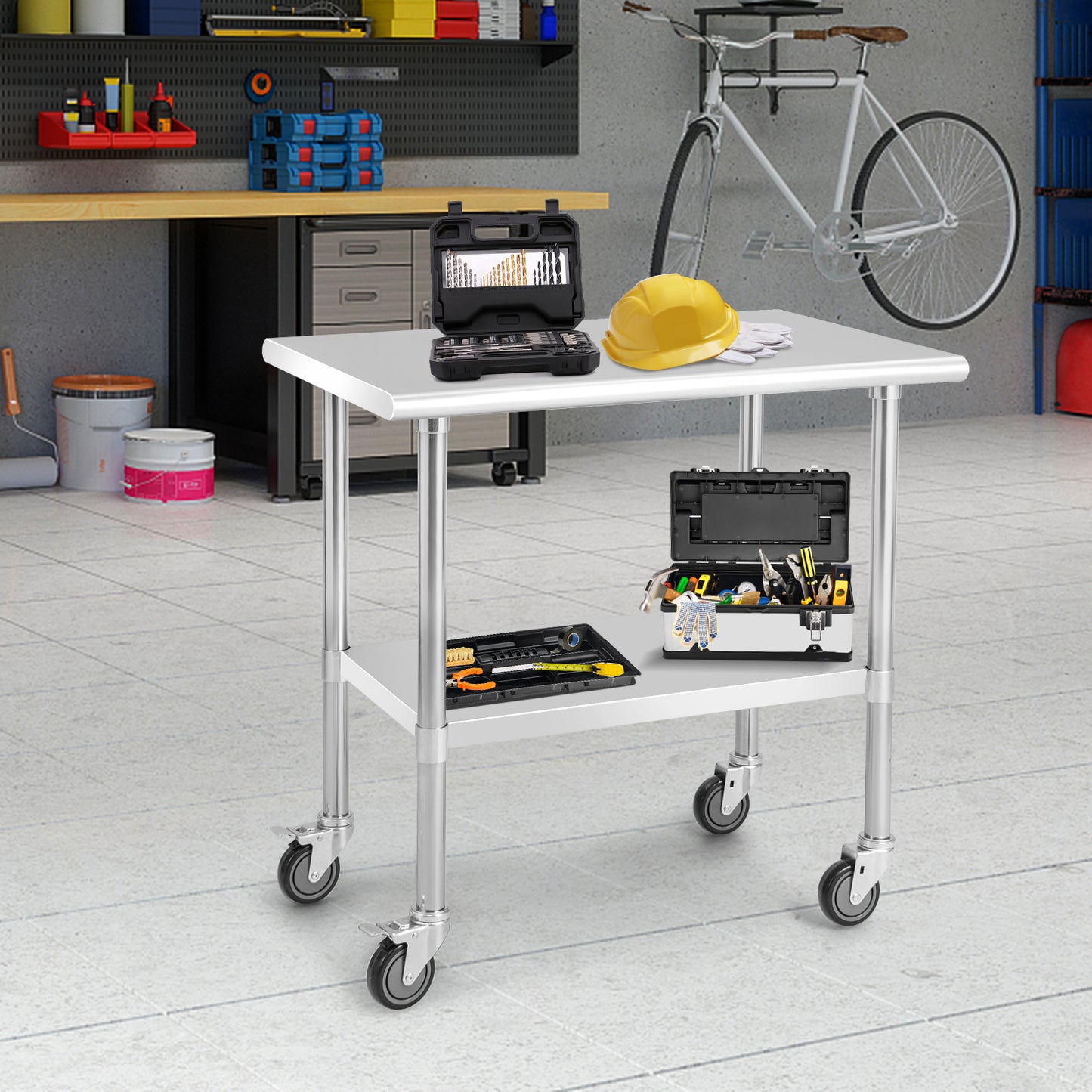 Stainless Steel Table Cart with 4 Universal Wheels for Kitchen