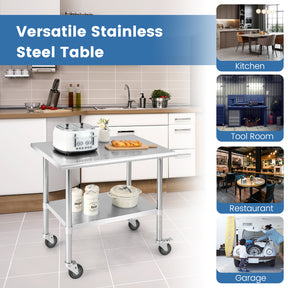 Stainless Steel Table Cart with 4 Universal Wheels for Kitchen