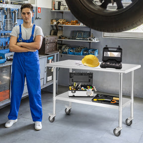 Stainless Steel Table Cart with 4 Universal Wheels for Kitchen