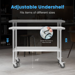 Stainless Steel Table Cart with 4 Universal Wheels for Kitchen