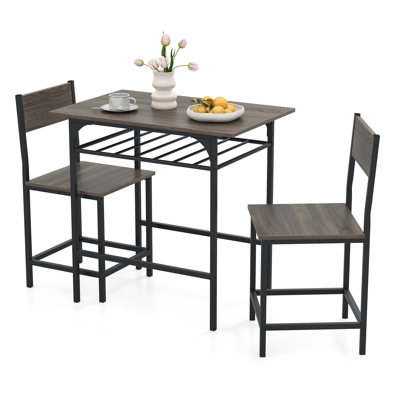 3-Piece Dining Table Set for 2 Wood Rectangular Table & Chair Metal Frame