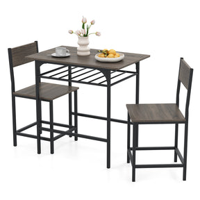 3-Piece Dining Table Set for 2 Wood Rectangular Table & Chair Metal Frame
