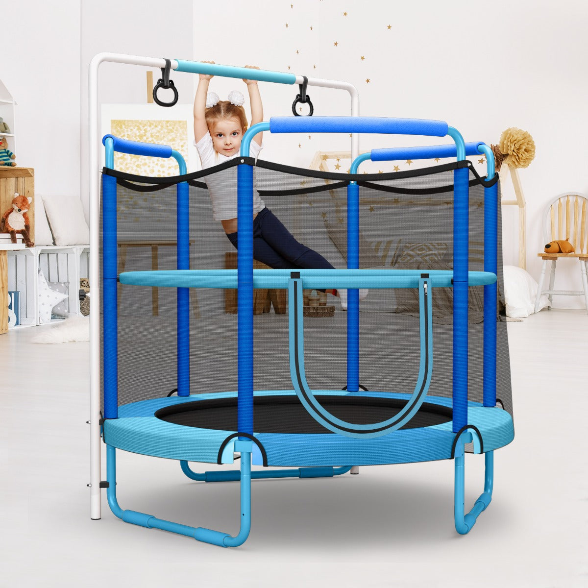 152cm Kids 3-in-1 Game Trampoline Seamless with Enclosure Net