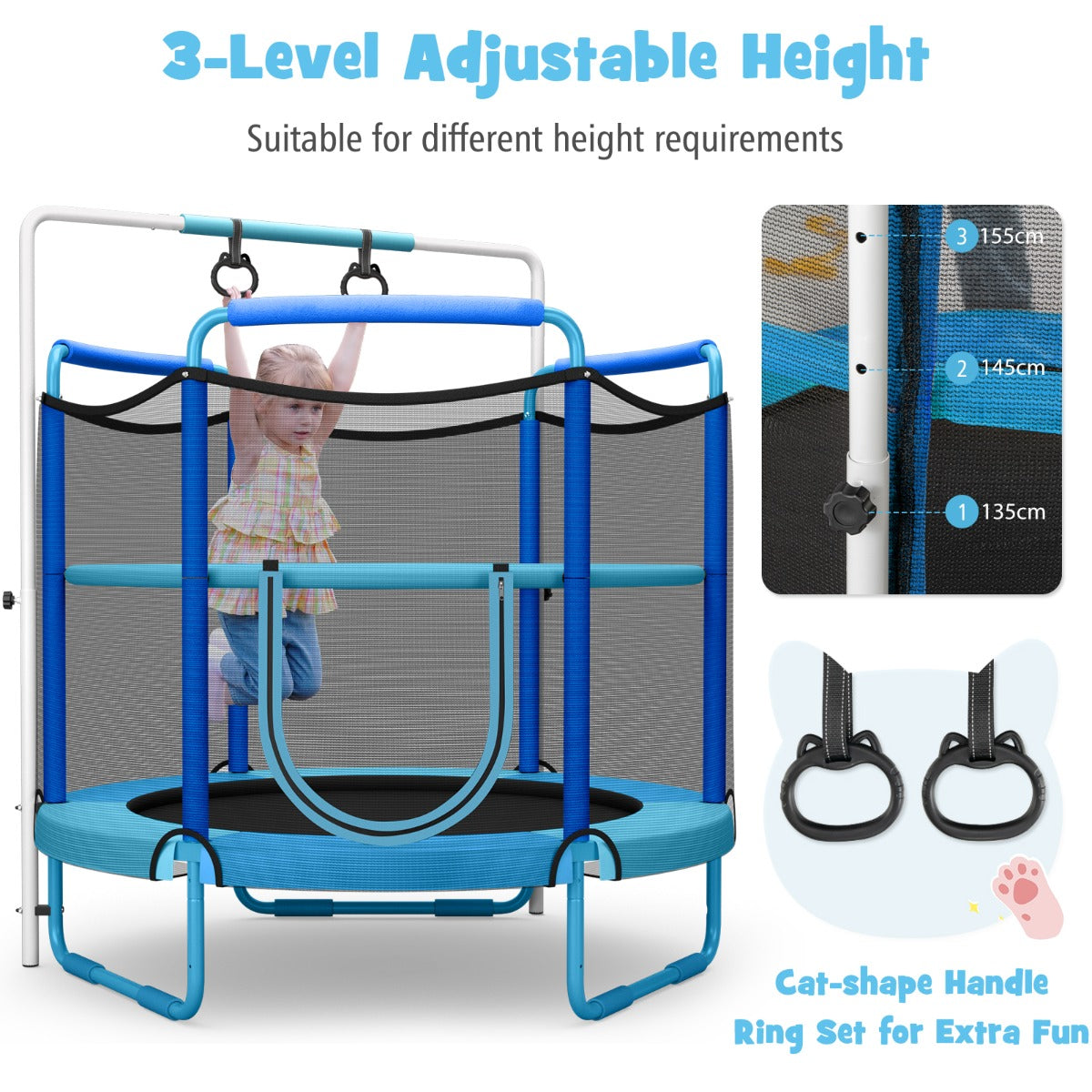 152cm Kids 3-in-1 Game Trampoline Seamless with Enclosure Net
